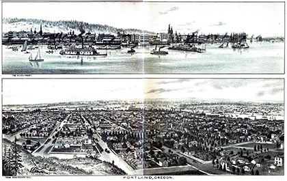 Sternwheelers wait to go through the Cascade Locks in the very early 1900s, shown in a hand-tinted picture postcard. These sternwheelers were built several decades too late to have been the one that rescued Nancy Boggs and her girls.