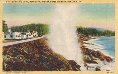 Postcard image of Depoe Bay and its Spouting Horn.