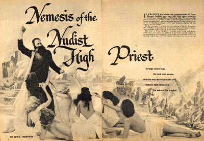 Startling Detective Magazine, March 1951. Article: "Nemesis of the Nudist High Priest," a sensationalized and largely fabricated version of the story of the "Holy Rollers" of Corvallis, Ore.