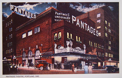 An old postcard image of the Portland, Oregon, Pantages Vaudeville theater. Alexander Pantages, founder of this large chain of venues, jilted Klondike Kate Rockwell in a particularly nasty way.