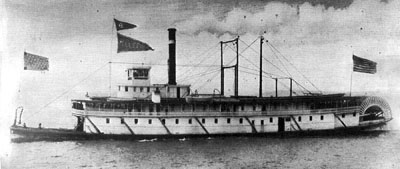 The steamboat 'Telephone' under way on the Columbia River in the 1800s, before the fire destroyed everything down to the waterline.